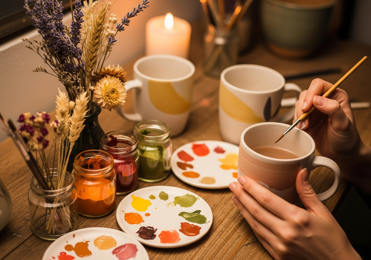 Процесс обучения росписи посуды